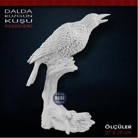 Kuzgun Kuşu Heykeli Dalda (27x19cm) Ham Polyester