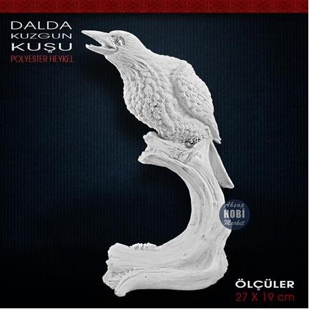 Kuzgun Kuşu Heykeli Dalda (27x19cm) Ham Polyester