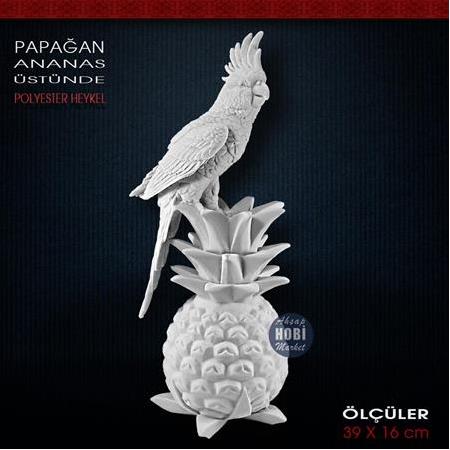 Papağan Biblo Heykel Ananas Üstünde (39x16 cm) Ham Polyester