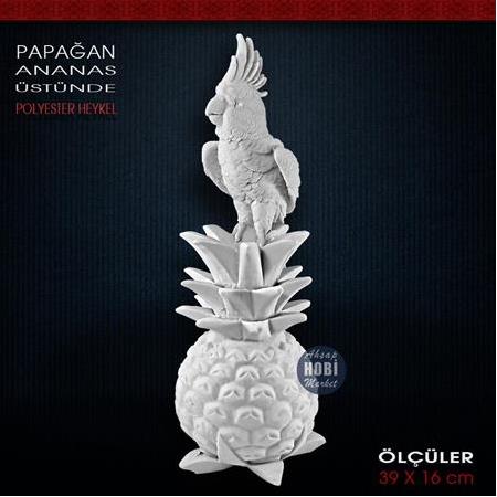 Papağan Biblo Heykel Ananas Üstünde (39x16 cm) Ham Polyester