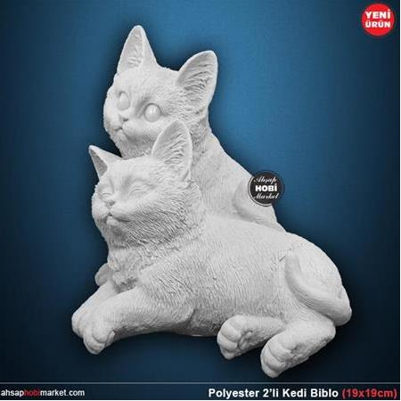 Polyester İkili Kedi Biblo Heykel (19x19cm)