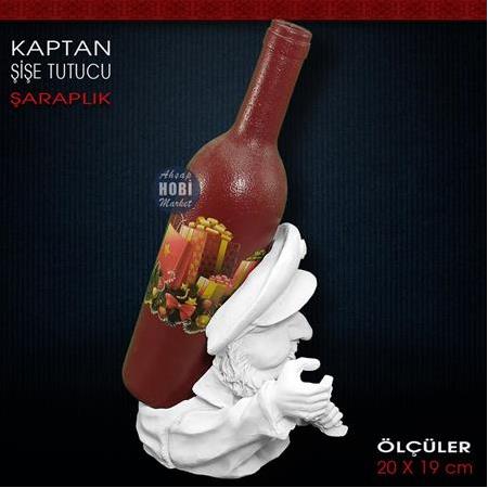 Kaptan Figürlü Şişe Tutucu Şaraplık (20x19 cm) Ham Polyester