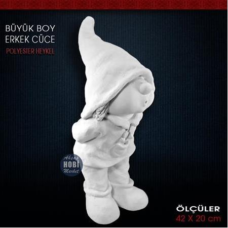 Cüce Erkek Heykeli Büyük Boy (42x20 cm) Ham Polyester