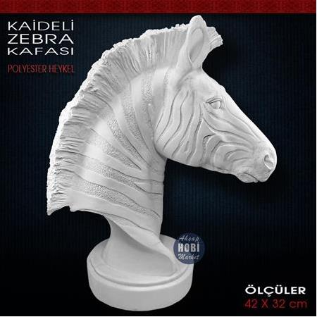 Kaideli Zebra Kafası Heykeli (42x32 cm) Ham Polyester