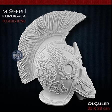 Miğferli Kurukafa Heykeli (30x28 cm) Ham Polyester