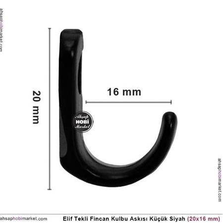 Elif Tekli Fincan Kulbu Askısı Küçük (20x16mm) Siyah