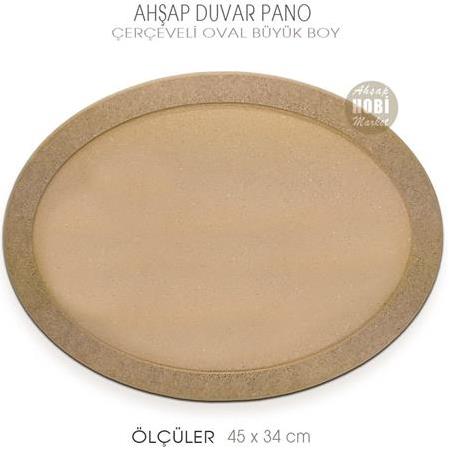 Çerçeveli Oval Duvar Pano Büyük Boy (45x34 cm) Ham Ahşap