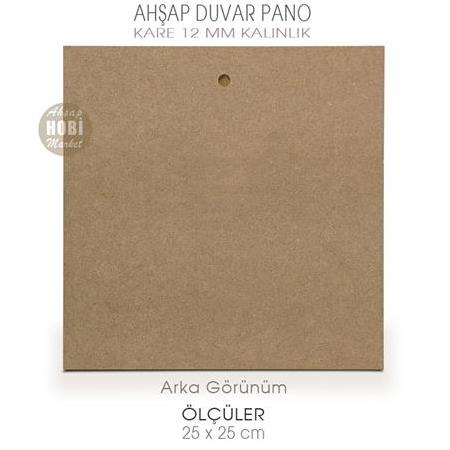 Ahşap Kalın Kare Düz Duvar Pano (25x25cm) Ham Mdf