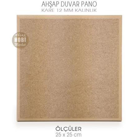 Ahşap Kalın Kare Düz Duvar Pano (25x25cm) Ham Mdf