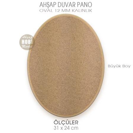 Ahşap Oval Düz Kalın Duvar Pano (31x24cm) Büyük Boy