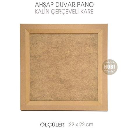 Ahşap Kalın Çerçeveli Kare Pano (22x22cm) Orta Boy