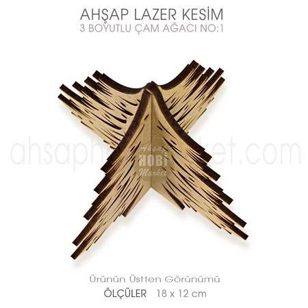 Çam Ağacı Yılbaşı Süsü 3 Boyutlu Model 1 (18x12 cm) Ahşap Lazer Kesim