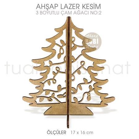Çam Ağacı Yılbaşı Süsü 3 Boyutlu Model 2 (17x16 cm) Ahşap Lazer Kesim