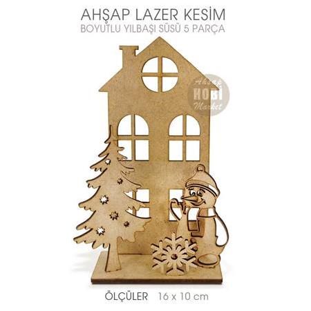 Boyutlu Yılbaşı Süsü Kardan Adamlı (16x10 cm) Ahşap Lazer Kesim