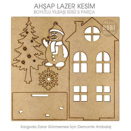 Boyutlu Yılbaşı Süsü Kardan Adamlı (16x10 cm) Ahşap Lazer Kesim