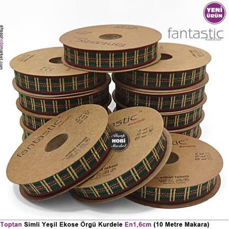 Toptan Simli Ekose Kurdele 1,6cm 10 Metre Top Jakarlı Örgü