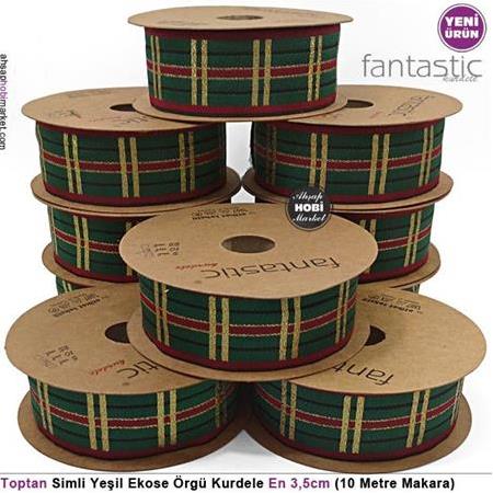 Toptan Simli Ekose Kurdele 3,5cm 10 Metre Top Jakarlı Örgü