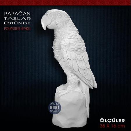 Papağan Biblo Heykel Taş Üstünde (38x16 cm) Ham Polyester