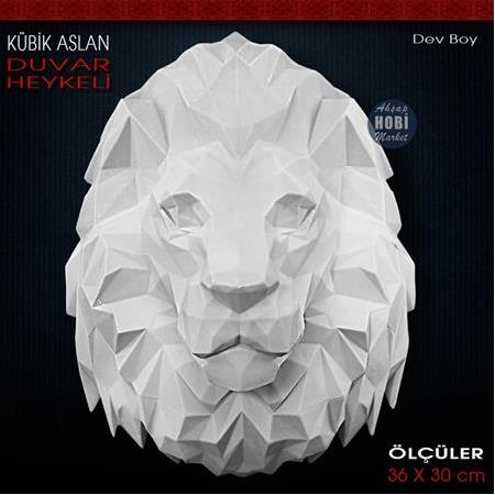 Kübik Aslan Duvar Heykeli Dev Boy (36x30 cm) Ham Polyester