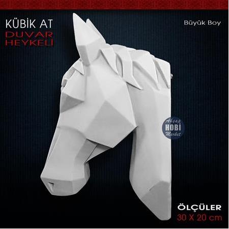 Kubik At Duvar Heykeli Büyük Boy (30x20 cm) Ham Polyester