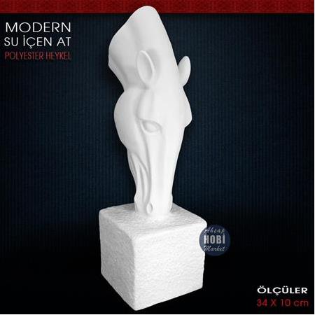 Modern Su İçen At Biblo Heykeli (34x10 cm) Ham Polyester