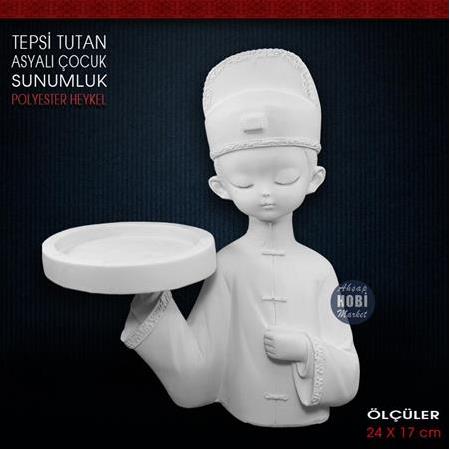 Tepsi Tutan Asyalı Çocuk Sunumluk (24x17 cm) Ham Polyester