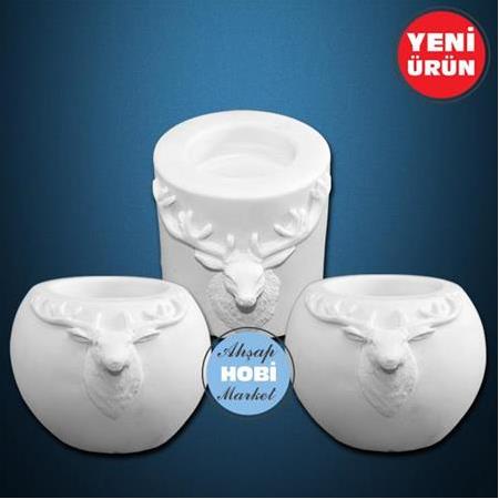 Geyik Desenli Polyester Tealight Mumluk - Model 2
