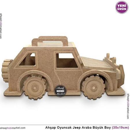 Ahşap Oyuncak Jeep Araba Büyük Boy (35x19cm)