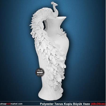 Polyester Tavus Kuşlu Büyük Vazo (48x20cm)