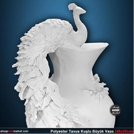 Polyester Tavus Kuşlu Büyük Vazo (48x20cm)