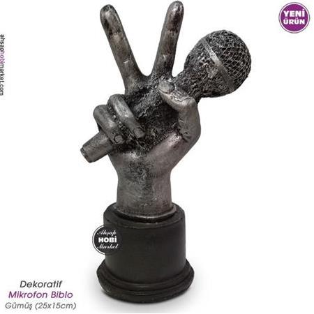 Dekoratif Mikrofon Biblo Gümüş Siyah (25x15cm)