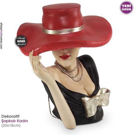 Dekoratif Şapkalı Kadın Biblo (22x18cm)