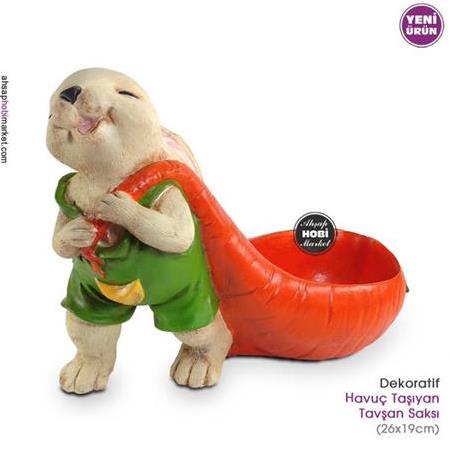 Polyester Havuç Taşıyan Tavşan Saksı (26x19cm)