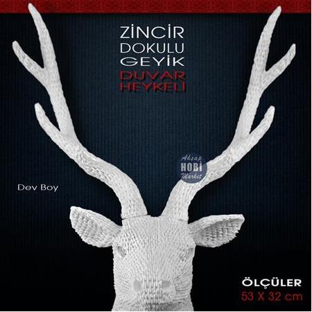 Zincir Dokulu Geyik Duvar Heykeli Dev Boy (53x32 cm) Ham Polyester