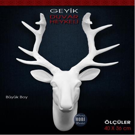 Duvar Geyik Büstü Heykeli (40x36 cm) Ham Polyester