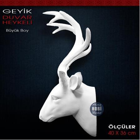 Duvar Geyik Büstü Heykeli (40x36 cm) Ham Polyester