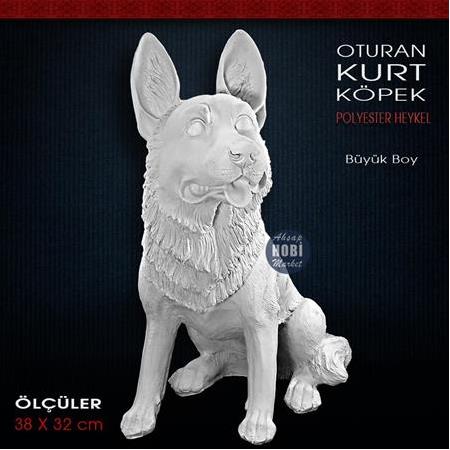Kurt Köpek Heykeli Oturan Model (38x32 cm) Ham Polyester