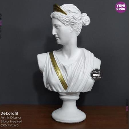 Dekoratif Antik Diana Heykeli (32x19cm) Beyaz Gold