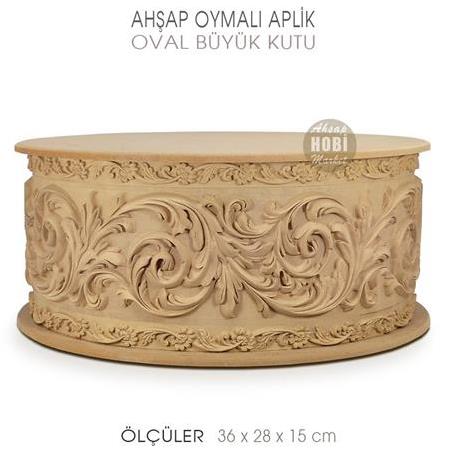 Ahşap Oval Oymalı Büyük Aplik Kutu (36x28 cm)