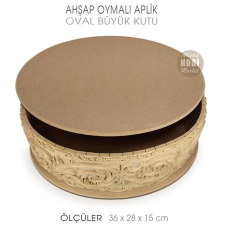 Ahşap Oval Oymalı Büyük Aplik Kutu (36x28 cm)