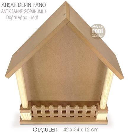 Ahşap Derinlikli Rölyef Pano Antik Sahne Görünümlü (42x34 cm)
