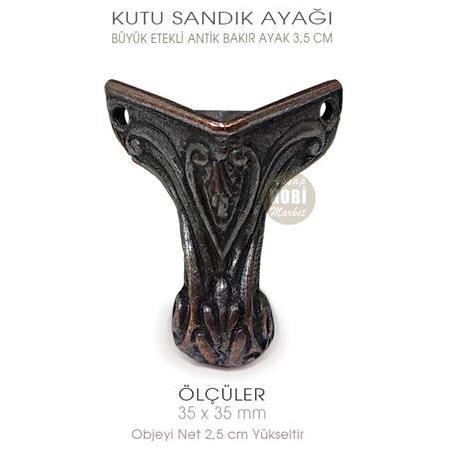 Büyük Köşe Etekli Kutu Sandık Ayak (35x35 mm) Antik Bakır