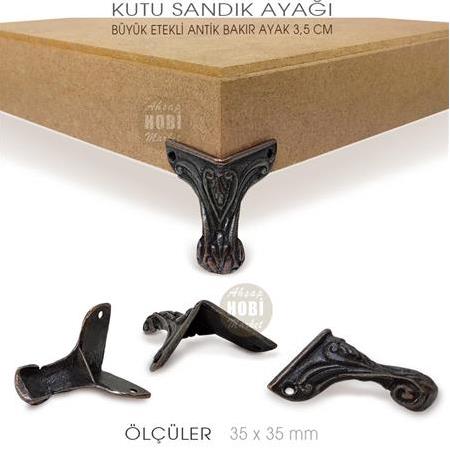 Büyük Köşe Etekli Kutu Sandık Ayak (35x35 mm) Antik Bakır
