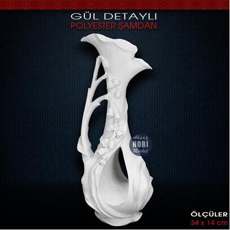 Polyester Gül Detaylı Şamdan Mumluk (34x14 cm)