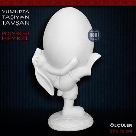 Yumurta Taşıyan Tavşan Biblo (27x16 cm) Ham Polyester