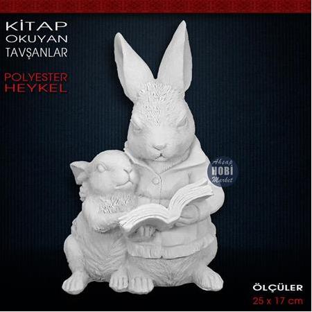 Kitap Okuyan Tavşanlar Biblo (25x17 cm) Ham Polyester