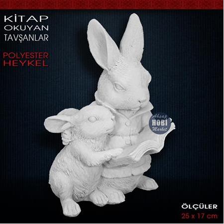 Kitap Okuyan Tavşanlar Biblo (25x17 cm) Ham Polyester