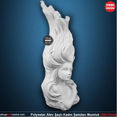 Polyester Alev Saçlı Kız Şamdan Mumluk (30x12cm)
