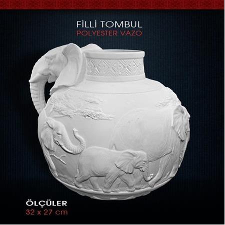 Polyester Fil Figürlü Tombul Vazo Saksı (32x27cm)