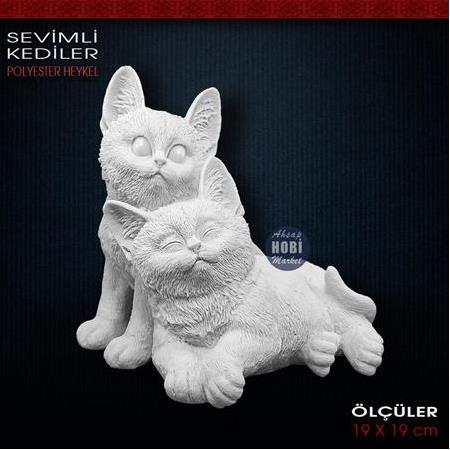 Sevimli Kediler Biblo Heykel (19x19 cm) Ham Polyester